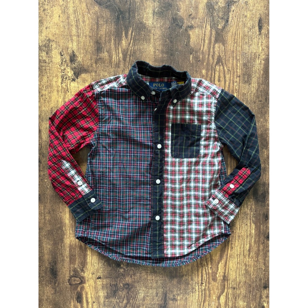 Polo Ralph Lauren Boys Size 3 Patchwork Plaid Button Down Shirt Multi Color
